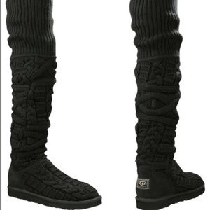 UGG Black Over-the-Knee Twisted Cable Boots